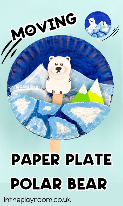 Moving Polar Bear Paper Plate Craft - In The Playroom Bear Paper Plate Craft, Polar Bear Crafts, Polar Activities, Stem Club, Bear Template, Polar Bear Craft, Paper Plate Craft, Easy Toddler Crafts, Santa Coloring Pages