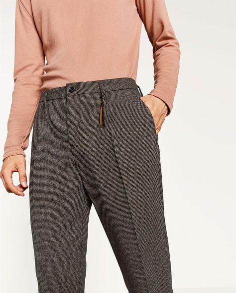 Image 4 of TAN HOUNDSTOOTH TROUSERS from Zara Tailor Shop, Zara United States, Mens Trousers, Wedding Men, Parachute Pants, Mens Pants, Harem Pants, Spring Outfits, Zara