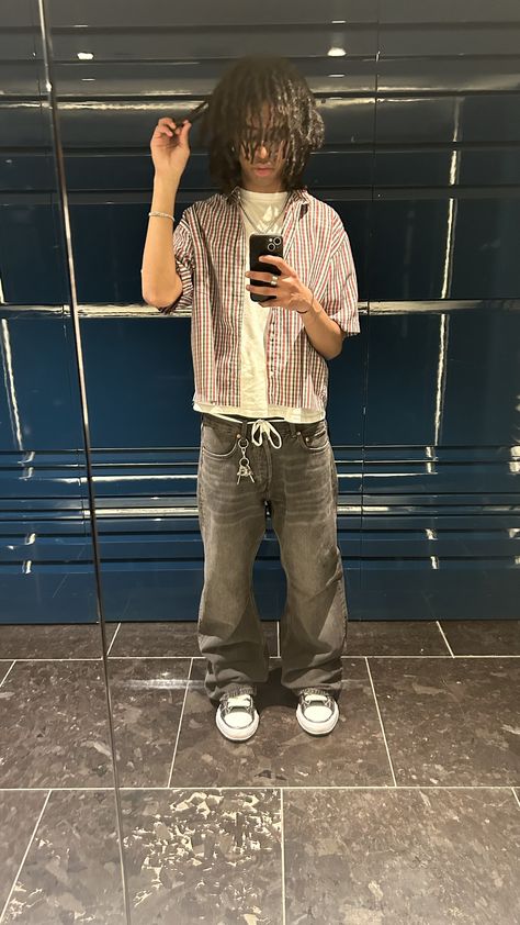 Dunk Lows Outfits Men, Guy Outfits Flannel, Tall Guy Fits, Cute Fit Check Poses, Black Guys Fits, Low Top Converse Outfit Men, Male Outfit Ideas Summer, Green Carhartt Pants Outfit Men, Mens Long Sleeve Shirts Outfits