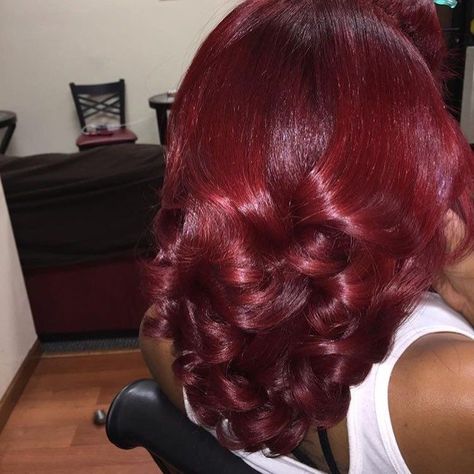 Brandy Hair Color, Makeup With Burgundy Hair, Intense Red Hair Color On Black Women, Dyed Natural Hair Burgundy, Red And Burgundy Hair, Burgundy Hair Black Women Natural, Red Silk Press Natural Hair, Burgundy Hair Short, Red Burgundy Hair