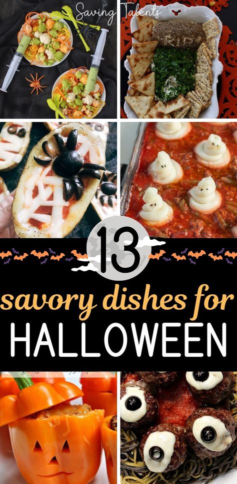 Are you throwing a Halloween party this year at your home?  Or maybe a potluck trunk-or-treat?  Whatever your Halloween plans are, we've got a list of deliciously spooky Halloween dishes that will delight your guests, your neighbors, and even your children! Spooky Dinner Ideas, Spooky Halloween Dishes, Halloween Main Dish, Savory Halloween Food, Halloween Potluck, Healthy Holiday Treats, Halloween Appetizers Easy, Spooky Dinner, Halloween Themed Food