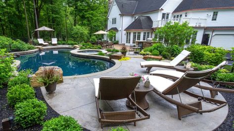 Inexpensive Deck Ideas, Cheap Inground Pool, Pool Patio Ideas, Patio Materials, Pool Deck Ideas Inground, Affordable Pool, Pond Swimming, Pool Deck Decorations, Decks Around Pools