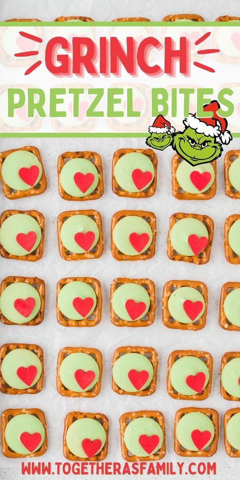 Grinch Pretzel Bites, Grinch Day Snacks, Grinch Rice Crispy Treats, Grinch Themed Snacks, Grinch Snacks For Kids, Grinch Appetizers, Grinch Foods, Grinch Pretzels, Grinch Themed Party