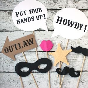 Download these free printable western photo booth props for your wild west or western party. I have PDF files and Silhouette cut files of each prop. Wild West Party Games For Adults, Western Photo Booth Ideas, Wild West Photo Booth, Ideas For Sweet 16, Western Theme Party For Adults, Western Photo Booth, Cowboy Theme Party, Wild West Theme, Props Free