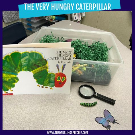 Spring Sensory Bins For Speech Therapy - thedabblingspeechie Caterpillar Activities, Spring Sensory, Play Therapy Activities, Spring Speech Therapy, Hungry Caterpillar Activities, Play Therapy Techniques, School Speech Therapy, Slp Activities, Articulation Activities