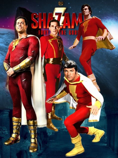 Celebrating the sequel of DC 2019 Shazam! Movie. Fan Art showcasing all the actors who played the original Captain Marvel - Shazam! Tom Tyler, Jason Bostwick, John Davey and Zach Levy. #shazam #shazam2 #shazamfuryofthegods #DCFandone #Superman #Batman #WonderWoman #TheFlash #BlackAdam #DCEU #comiccon #sdcc Original Captain Marvel, Shazam Movie, Movie Fan Art, Batman Superman Wonder Woman, Captain Marvel Shazam, Batman Comic Books, Batman Wonder Woman, Dc Comics Heroes, Superhero Villains