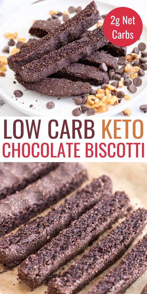 Low Carb Biscotti, Chocolate Biscotti Recipe, Chocolate Biscotti, Low Carb Low Fat Recipes, Baking Powder Uses, No Carb Recipes, Biscotti Recipe, Low Carb Low Sugar, Keto Brownies