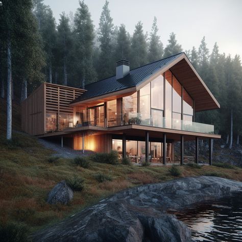 Modern Finnish-style wooden house in the mountains Cabin In Norway, Finnish House Design, Norway House Modern, Modern Danish House, Finnish House Exterior, House Inside Mountain, Small Scandinavian House, Norway Architecture, Nordic Farmhouse