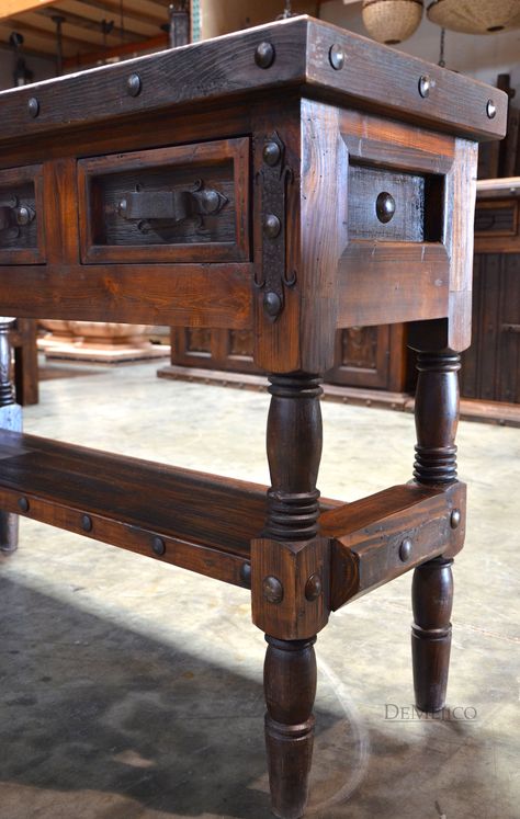 Rustic Console Table, Rustic Furniture Design, Ranch Furniture, Spanish Furniture, Rustic Console, Rustic Furniture Diy, Spanish Decor, Rustic Console Tables, Condo Interior