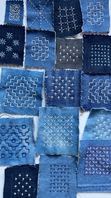 Sashiko Tutorial, Recycling Jeans, Tas Denim, Boro Stitching, Denim Crafts Diy, Sashiko Pattern, Textile Art Embroidery, Blue Jeans Crafts, Sashiko Embroidery