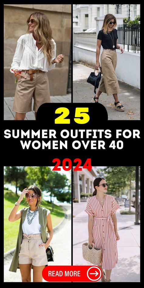 For active or sporty days, the summer outfits for women over 40 - 2024 include sporty trekking ensembles suitable for outdoor adventures or a day of exploration. Functional yet stylish, these outfits might consist of moisture-wicking fabrics and comfortable sneakers, ensuring you stay cool and chic during physical activities. Smart Casual Work Attire, Running Errands Outfit, Classy Street Style, Summer Outfits For Women, Casual Chic Summer, Casual Summer Outfits For Women, Summer Outfits Women Over 40, Summer Trends Outfits, Chic Summer Outfits