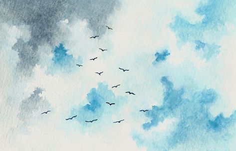 Watercolor Dark, Bird Artists, Birds In The Sky, February 1st, Watercolor Sky, Flock Of Birds, Dark Sky, Sky Painting, Cloudy Sky