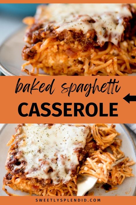 Easy Baked Spaghetti Recipe, Casserole With Ground Beef, Easy Baked Spaghetti, Baked Spaghetti Casserole, Recipe With Cream Cheese, Baked Spaghetti Recipe, Spaghetti Casserole, Cheesy Casserole, Hot Dish