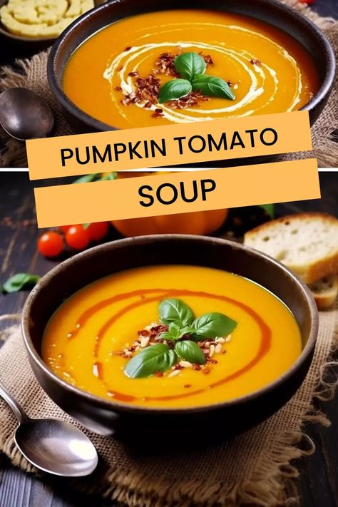 Pumpkin Tomato Soup – Hungarian Chef Creamy Tomato Pumpkin Soup, Pumpkin Tomato Soup Recipe, Pumpkin Tomato Soup, Pumkin Soup, Fresh Pumpkin Recipes, Healthy Lunches For Work, Pumpkin Soup Recipe, Tomato Basil Soup, Tomato Soup Recipes