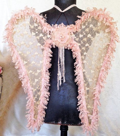 Rag Angel, Angel Wings Diy, Tulle Wings, Pink Angel Wings, Handmade Fabric Flowers, Shabby Cottage Style, Feminine Room, Diy Angel Wings, Diy Wings