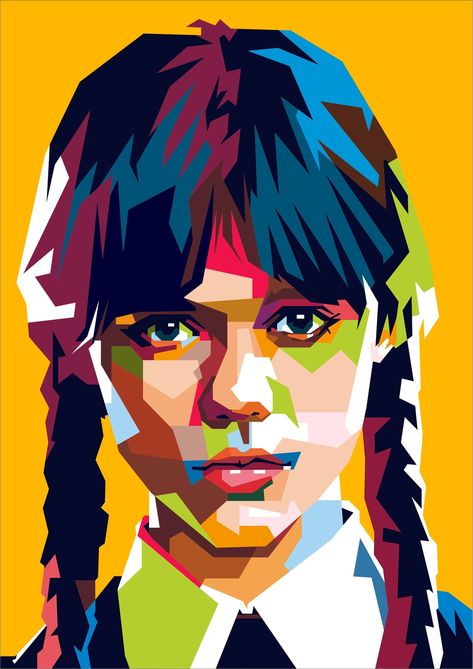 Vector Portrait Illustration, Today Is Friday, Wpap Art, Pop Art Colors, Pencil Portrait Drawing, Wednesday Adams, Fanart Illustration, Polygon Art, Modern Art Paintings Abstract