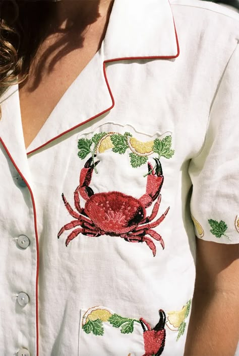 shop small: tombolo. - SFGirlByBay Crab Claws, Lemon Slices, Quoi Porter, Cut Shirt, Just A Pinch, Johanna Ortiz, Shirt Embroidery, Hawaiian Style, Camping Shirt