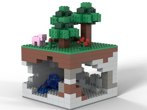 Lego Cave Ideas, Lego Minecraft Ideas How To Build, Minecraft Lego Ideas, Minecraft Diorama, Lego Cave, Lego Diorama, Minecraft Lego, Easy Lego Creations, Lego Wedo