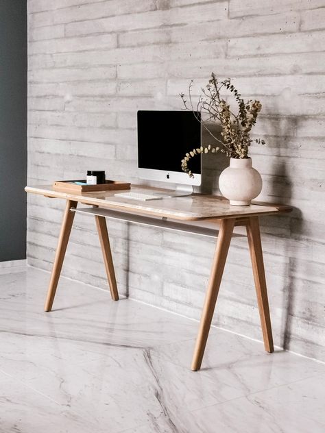 Minimal Study Table Design, Marble Study Table, Minimal Study Table, Minimalist Office Desk, Farmhouse Modern Decor, Minimal Desk, Study Table Designs, Marble Desk, Office Table Design