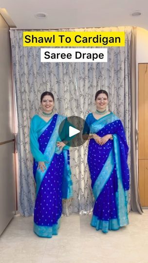 Saree With Cardigan In Winter, Winter Saree, Saree Look, Beautiful Saree, Neck Designs, Saree Designs, Blending, Shawl, Saree