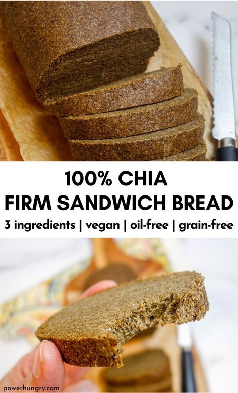 3-Ingredient, so-easy 100% Chia Firm Sandwich Bread (vegan, gluten-free, grain-free, oil-free) is perfect for all of your favorite toppings! Only 3 ingredients, too! #wfpb #wfpbno #chiabread #chiaflour #3ingredients #chia #grainfree #grainfreebread #3ingredientrecipe #cleaneating #chiabread #chiaseeds #glutenfree #oilfree #oilfreevegan #healthybread #oilfreebread #yeastfree #noyeast #sandwichbread #glutenfreebread #3ingredientbread #miraclebread #easyrecipe Lentil Bread, Resep Vegan, Gluten Free Vegan Bread, Grain Free Bread, Flour Bread, Bread Alternatives, Seltzer Water, Healthy Bread, Vegan Bread