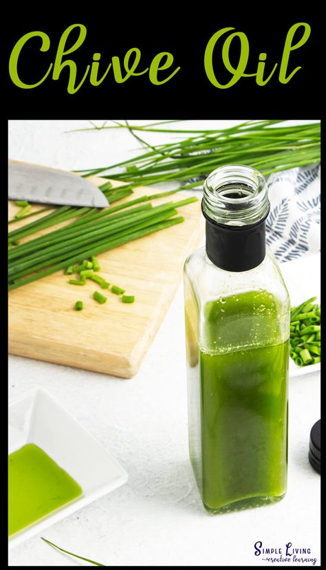 This homemade chive oil is a quick and easy way to preserve the fresh flavours of your homegrown chives.  https://simplelivingcreativelearning.com/homemade-chive-oil/