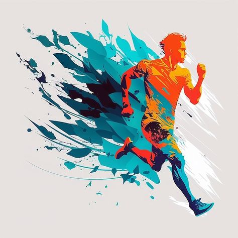 Running Poster Design, Running Logo Design, Badminton Illustration, Running Painting, Sports Poster Design, Running Man Logo, Marathon Poster, Sports Illustrations Art, Sports Illustrations Design