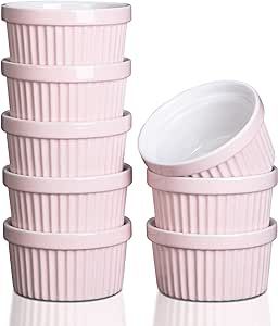 Cibeat 8 oz Ramekins Bowls, Set of 8, Porcelain Dipping Sauce Bowls, Oven Safe, Classic Style Ramekins for Baking Souffle Ramekins, Creme Brulee Porcelain Ramekins - Pink & White Pink Kitchen Stuff, Goth Apartment, Dr Kitchen, First Apartment Tips, Pink Dinnerware, Mobile Home Decorating, Best Amazon Buys, Pink Things, Future Apartment Decor