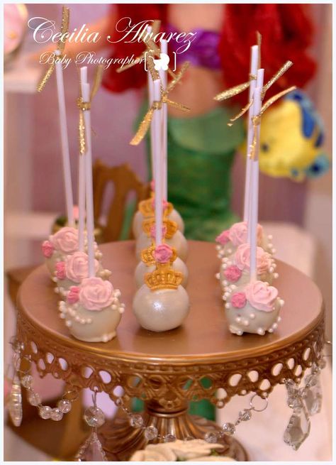 Amazing cake pops at a pink princess birthday party! See more party ideas at CatchMyParty.com! Sleeping Beauty Cake Pops, Princess Cake Pops Ideas, Princess Cakepops, Flower Cookies Bouquet, Princess Baby Shower Cake, Pink Princess Cakes, Princess Cake Pops, Pink Princess Birthday Party, Sleeping Beauty Cake