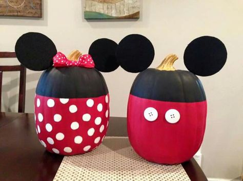 Mikey and Minnie Pumpkins Mikey Mouse Pumpkin, Mickey Mouse Painted Pumpkin, Mouse Pumpkin, Painted Pumpkin, Painted Pumpkins, Pumpkin Carving, Halloween Crafts, Pumpkins, So Cute