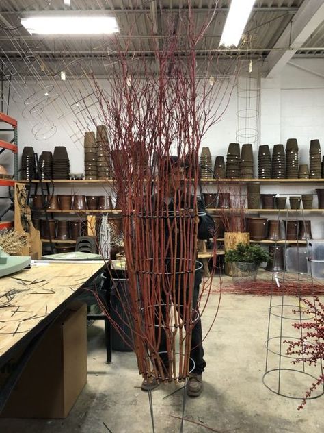 Twig Centerpieces, Winter Pots, Red Twig Dogwood, Outdoor Christmas Planters, Twig Dogwood, Dogwood Branches, Winter Planter, Small Centerpieces, Christmas Pots