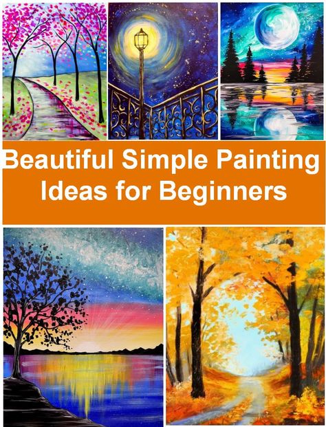 30 Basic Simple Painting Ideas for Beginners, Easy DIY Paintings on Ca – artworkcanvas Painting Ideas Forest, Easy Diy Paintings, Painting On Canvas Simple, Painting Ideas For Kids Easy, Simple Painting Ideas For Beginners, Easy Painting Ideas For Kids, Palm Tree Paintings, Landscape Painting Ideas For Beginners, Paintings Sunset