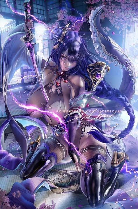 Sakimichan Art, Gijinka Pokemon, Raiden Shogun, 다크 판타지, Arte Fantasy, Dark Fantasy Art, Fantasy Character Design, 그림 그리기, Cute Anime Character