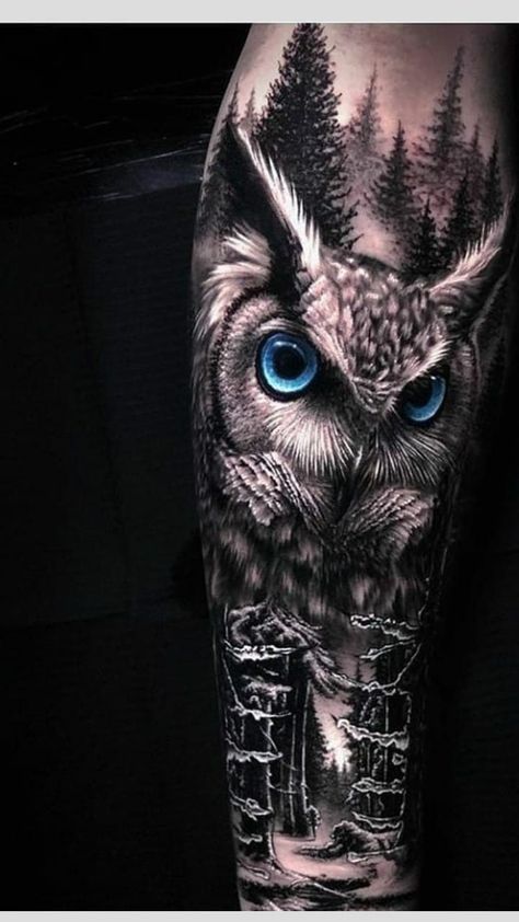 Owl Forearm Tattoo, Owl Eye Tattoo, Realistic Owl Tattoo, Owl Tattoo Sleeve, Animal Sleeve Tattoo, Tier Tattoo, Nature Tattoo Sleeve, Wolf Tattoo Sleeve, Cool Arm Tattoos