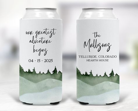 Wedding Koozies Sayings, Mountain Wedding Party, Mountain Landscape Design, Beach Graphics, Wedding Beer, Choose Quotes, Beer Holder, Mountain Destinations, Cabin Wedding