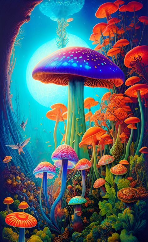 A.I INK Is A Unique Independent Art Brand That Uses Real Artificial Intelligence Art And Prints It Onto Awesome Products on @Redbubble . . . #Bioluminescent #Mushroom #ArtificialIntelligence #Art #Alien #Mushrooms #Growing #Vibrant #Colors #Rainbow #Wallpaper #Vibes #Redbubble Shroom Drawings, Forest Digital Art, Mushroom Aesthetic, Fantasy Mushroom, Mushroom Wallpaper, Mushroom Pictures, Bird Wallpaper, Mushroom Art, Art Download