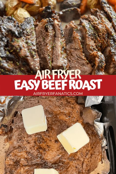 Make a delicious and juicy Air Fryer Beef Roast in just about an hour, this is an easy way to make a wonderful pot roast! Air Fryer Chuck Roast, Air Fryer Roast Beef, Air Fryer Beef Recipes, Recipes Pot Roast, Easy Chicken Meals, Dishes With Chicken, Air Fryer Roast, Air Fryer Recipes Beef, Air Fryer Beef