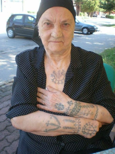 Croatian Traditional Tattoo, Croatia Tattoo Ideas, Traditional Polish Tattoo, Traditional Croatian Tattoo, Balkan Tattoo, Old People With Tattoos, Old Women With Tattoos, Croatian Tattoo, Historical Tattoos