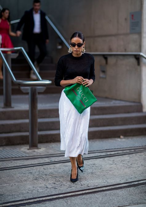 For a Classy Ensemble, Style a Sequined Skirt With a Black Sweater Gucci Monogram Bag, Blk Women, Soft Feminine Outfits, Sequined Skirt, Feminine Outfits, Black And White Outfit, Soft Feminine, Looks Black, Corporate Office