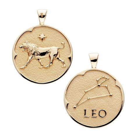 LEO JW Zodiac Pendant Coin - Jul 23 - Aug 22 Mini Twists, Pendant Bails, Zodiac Pendant, August 22, Hard Working, Coin Necklace, Coin Pendant, Gold Plated Chains, Leather Chain