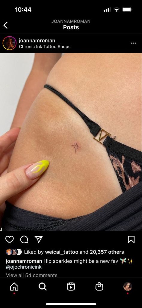 Hidden Tattoos Hip, Star Tattoo Hip Bone, Tiny Tattoos Hip, Hip Line Tattoo, Tiny Hip Tattoos For Women, Pelvis Tattoos Women, Hipbone Tattoo, Small Hip Tattoos Women, Small Hidden Tattoos