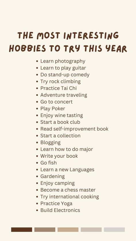 Hobby Bucket List, Aesthetic Hobbies List, Interests And Hobbies List, Cool Hobbies To Try, Character Hobbies, Hobbies To Do At Home, Girly Hobbies, New Hobbies To Try, Hobbies List