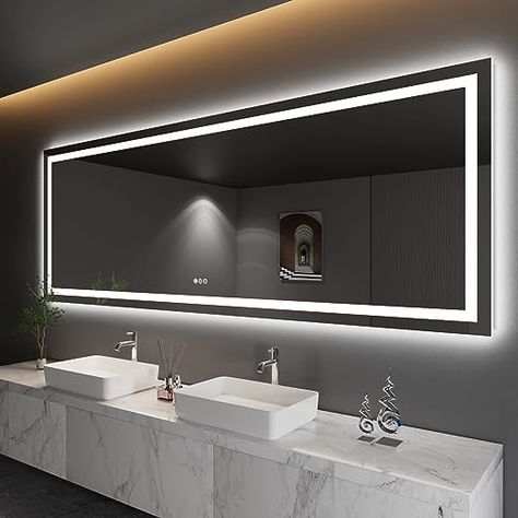 Amorho LED Bathroom Mirror 110" x 40" with Front and Backlit, Stepless Dimmable Wall Mirrors with Anti-Fog, Shatter-Proof, Memory, 3 Colors, Double LED Vanity Mirror Large Long Wall Shelf, Frosted Mirror, Hotel Luxury, Mirror Shapes, Led Bathroom, Magnifying Mirror, Led Mirror Bathroom, Mirror Wall Bathroom, Industrial Modern