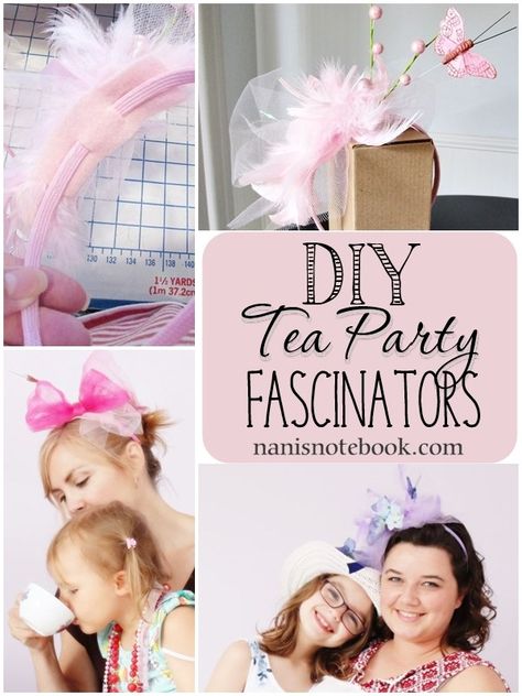 Fastenators Diy, Diy Facinator Ideas, Tea Party Headbands Diy, Diy Tea Party Fascinator, How To Make Tea Party Hats, Diy Fascinator Headband Tea Parties, Yea Party Hats, High Tea Hats Diy How To Make, Tea Party Hat Diy