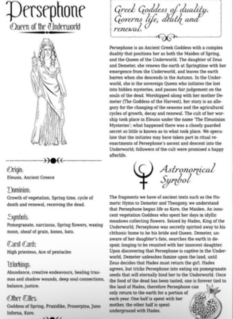 Persephone Symbol, Greek Pagan, Daily Witchcraft, Writing Inspiration Characters, Greek Goddess Tattoo, Wiccan Beliefs, Witchcraft Symbols, Persephone Goddess, Goddess Magick