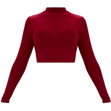 Maroon Slinky High Neck Longleeve Crop Top (67 SAR) ❤ liked on Polyvore featuring tops, shirts, high neck top, high neck crop top, red crop top, maroon crop top and red top Maroon Crop Top, Maroon Top, High Neck Crop Top, Red Crop Top, High Neck Top, Neck Crop Top, Red Top, Cropped Top, High Neckline