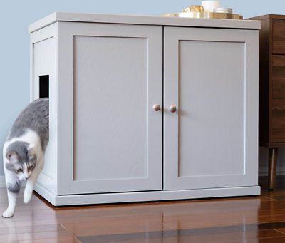 Cat Litter Box Enclosure, Litter Box Furniture, Litter Box Enclosure, Cabinet Modern, Cat Litter Box Furniture, Pet Ideas, Litter Tray, Wood Cat, Modern Door