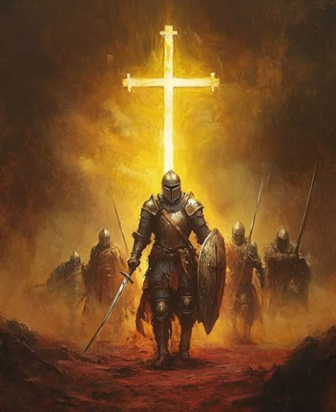 Warrior Of God, Biblical Artwork, Crusader Knight, Warrior Concept Art, Jesus Of Nazareth, Jesus Artwork, Spiritual Warrior, Warrior Art, Cross Tattoos