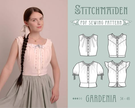 Gardenia Top | EU 34-46 | PDF Sewing pattern | Instant download A4, US Letter, A0 pattern | 4 versions corset cover, camisole, summer top Handsewn Clothes, Corset Summer, Corset Cover, Historic Design, Cosplay Sewing, Tops Sewing, Pattern Language, Patterns For Sewing, Sewing Tops