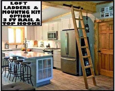 LoftLibraryLadders - Etsy Cabin Plans With Loft, Ladder Stands, Wood Library, Metal Handrails, Library Ladder, Loft Ladder, Tiny House Plan, Wood Ladder, Sleeping Loft